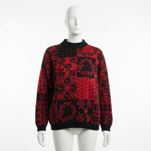 VTG 80s Separate Issues Tapestry Sweater Rose Floral Patchwork Retro Goth L